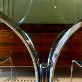 Italian round table in smoked glass 1970 Giotto Stoppino style