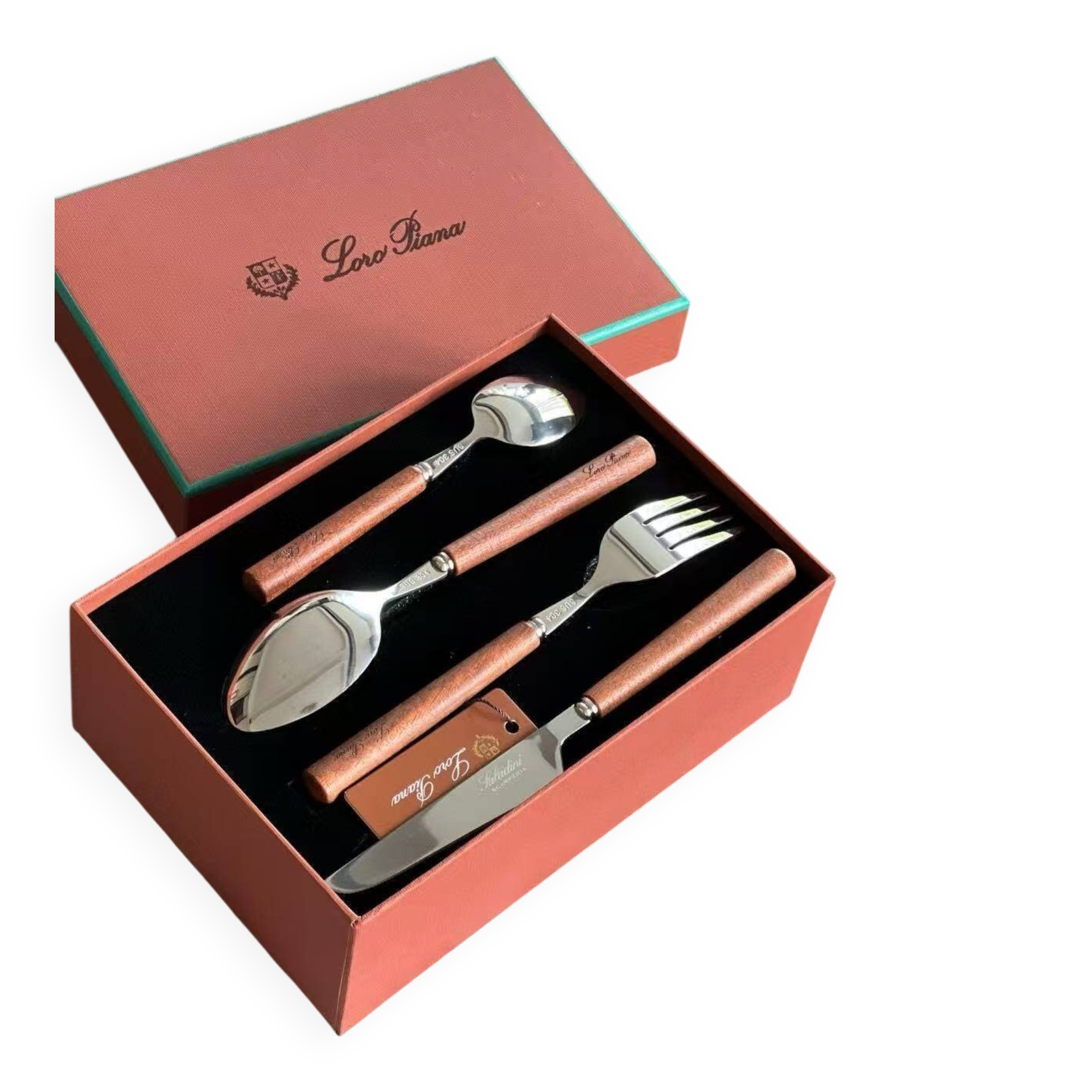 Loro Piana 4-piece mahogany knife and fork set