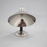 1950s Industrial Chrome & Wood Table Lamp with Ceramic Switch, Czechoslovakia