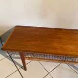 Scandinavian coffee table in teak and wicker 1960