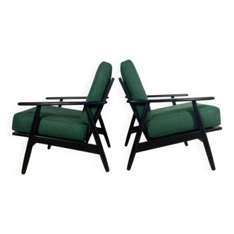 Pair of Danish armchairs from the 1960s – Mid-century seats in teak and fabric