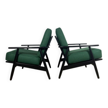 Paire de fauteuils danois des années 1960 – Sièges de milieu de siècle en teck et tissu
