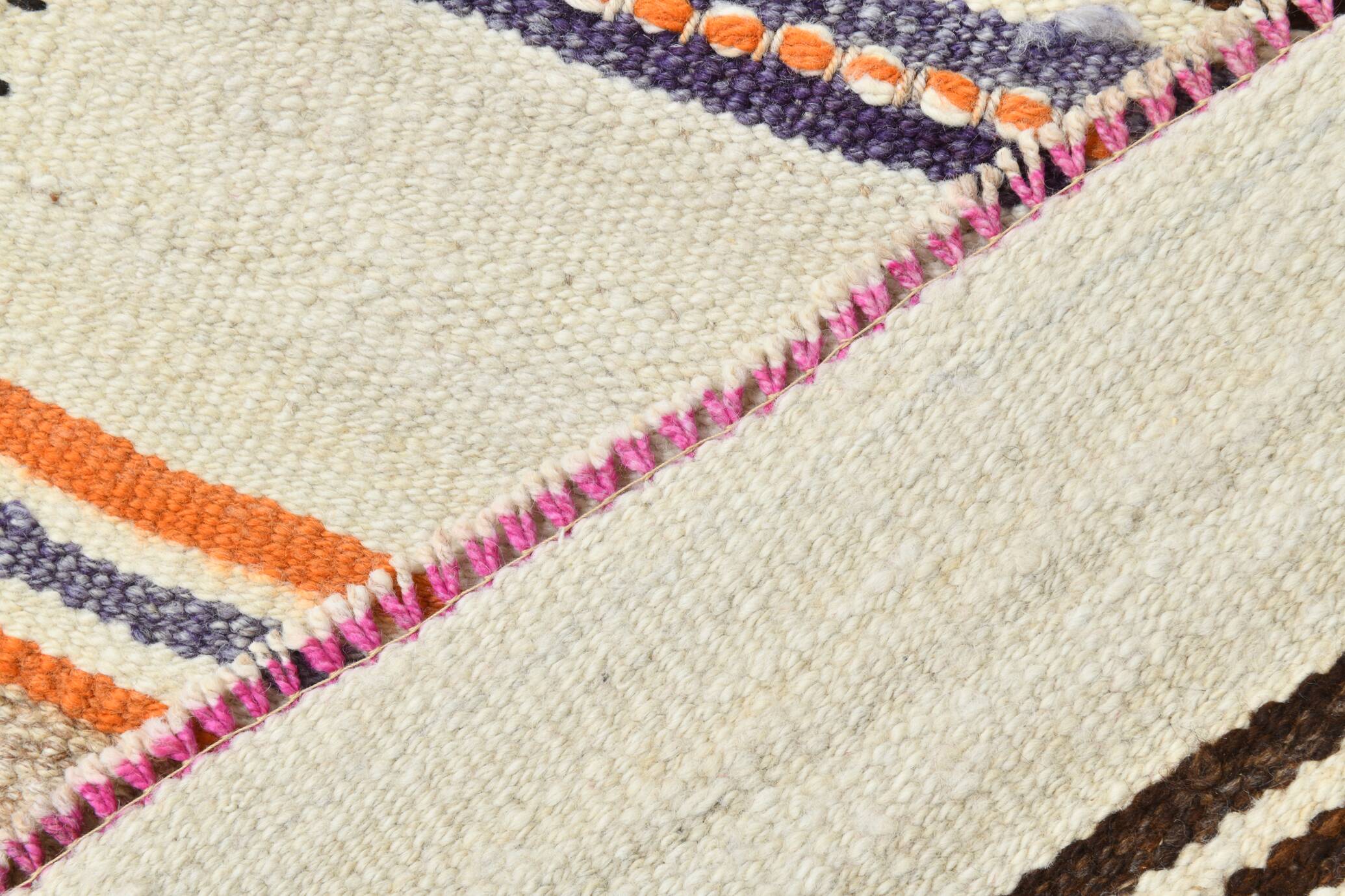 2x11 Brown & Cream Vintage Kilim Runner Rug, 75x337Cm