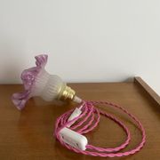 Purple tulip walking lamp in polished glass and twisted wire pink fushia