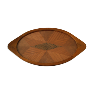 Oval top in wood glass and handmade marquetry 70's