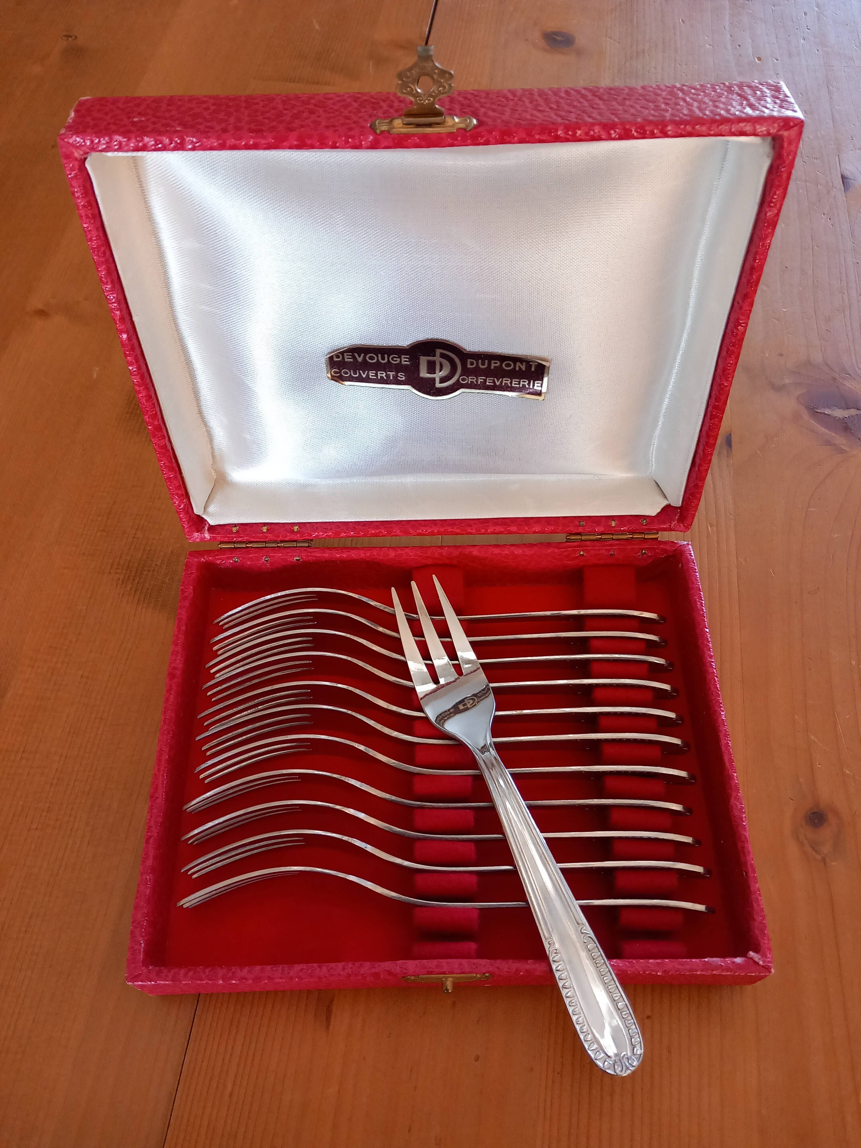 Box of 12 stainless steel dessert forks Devouge Dupont silverware