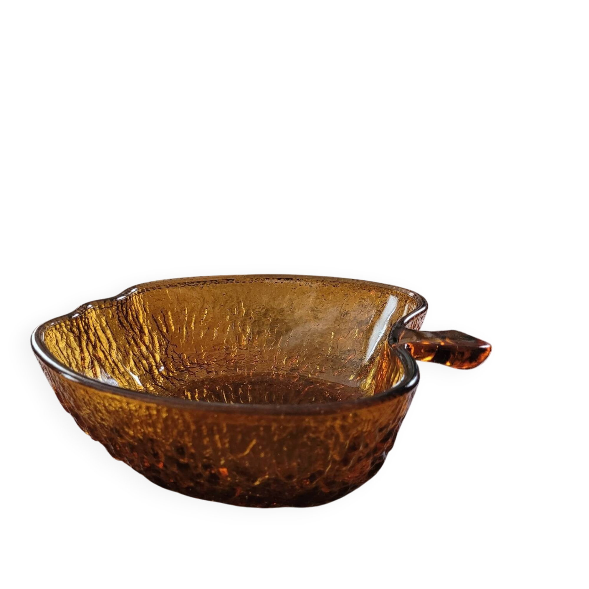Amber glass bowl – apple shape – textured 70s design
