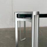 Vintage Space Age coffee table in glass and aluminium attributed to Peter Ghyczy, 1970s.