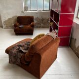 Pair 70s brown velvet armchairs
