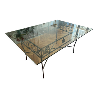 Wrought iron and glass table