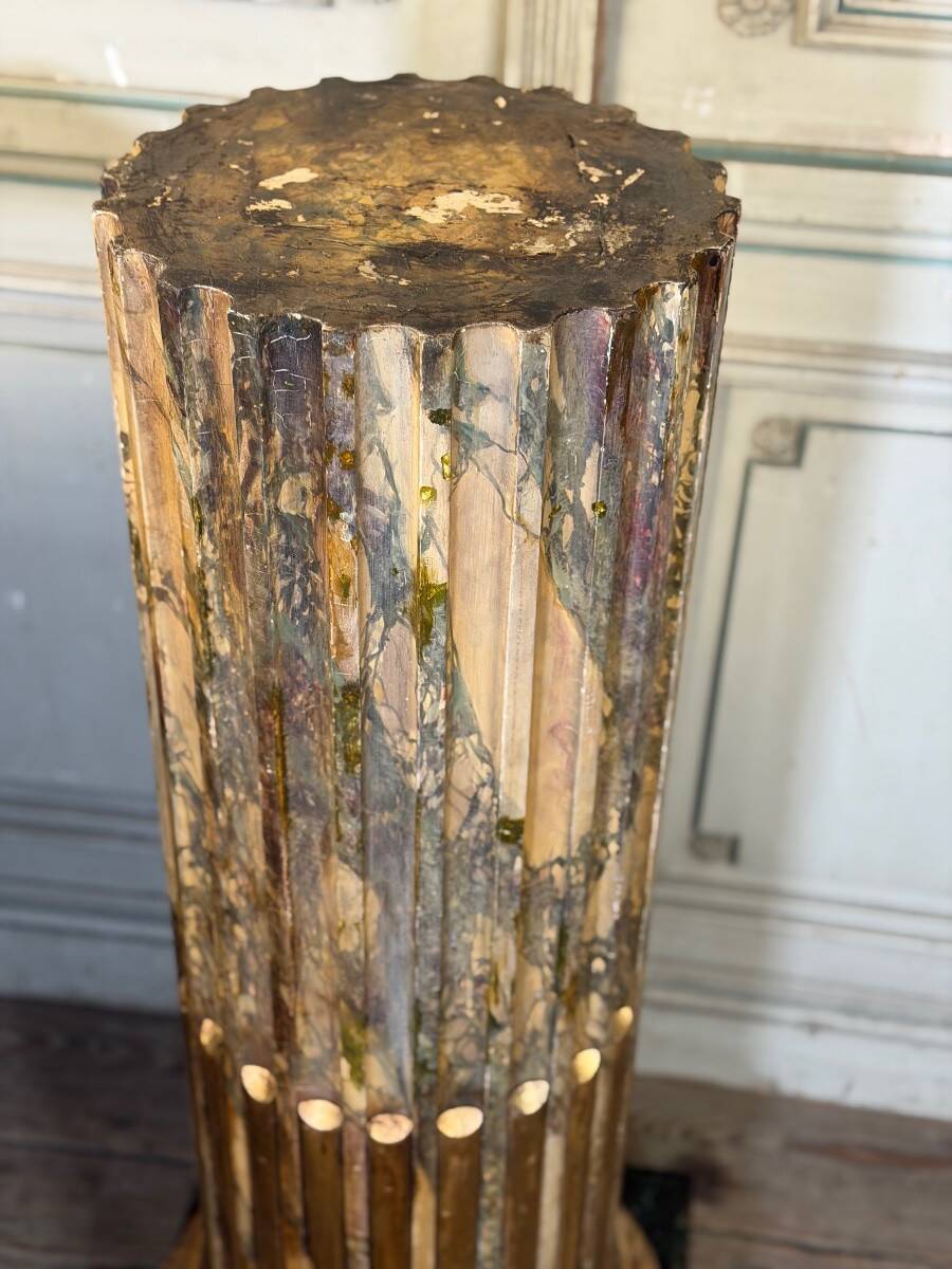 Pair of carved wooden columns in the Louis XVI style, The Crystal Staircase, circa 1880.