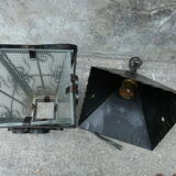 pair of wrought iron lanterns and granite glass