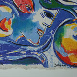 Dagmar Glemme, Composition with fish and faces, Color Lithograph, Framed