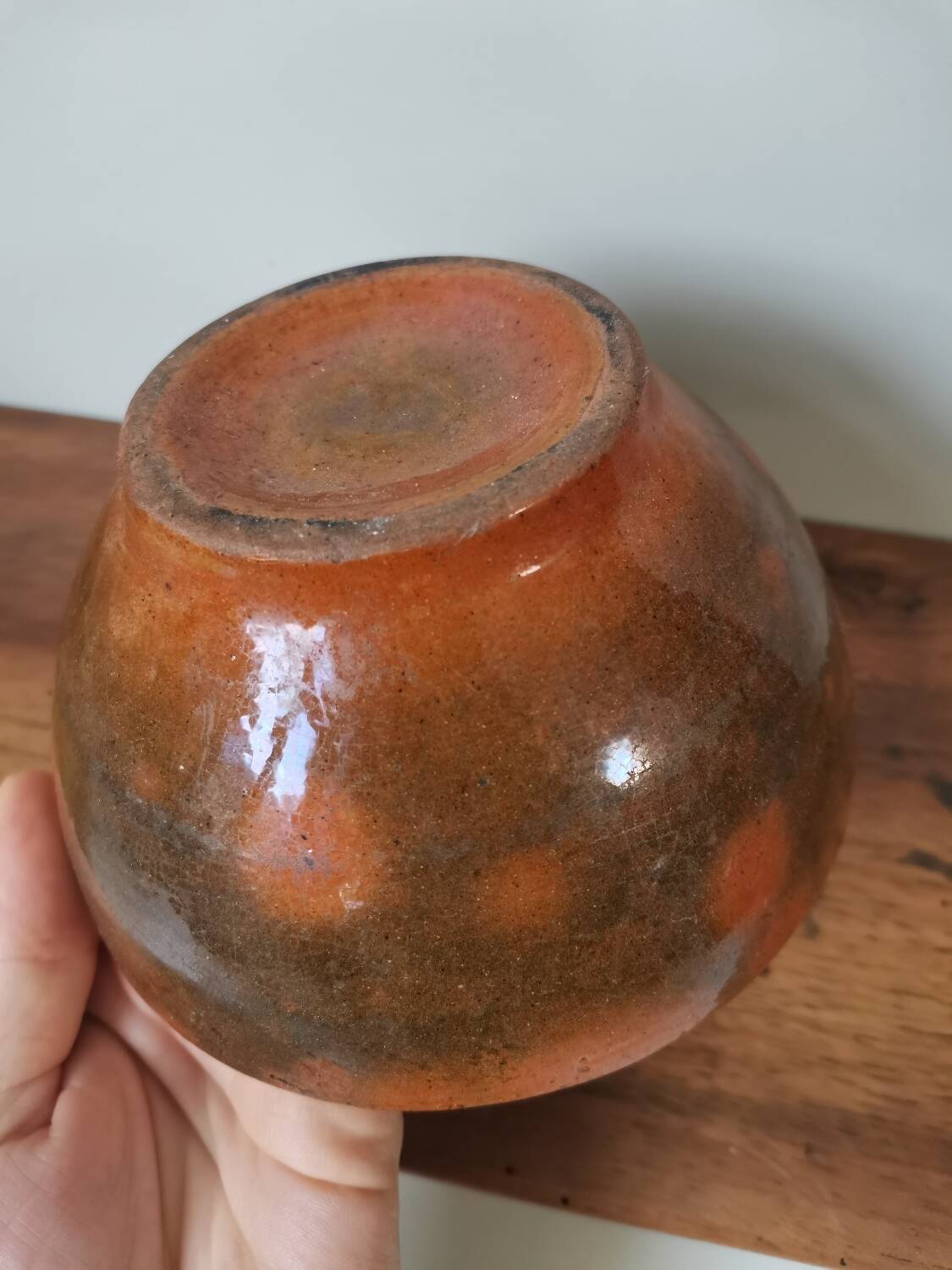 Vintage bowl, old enameled ceramic, wood fired