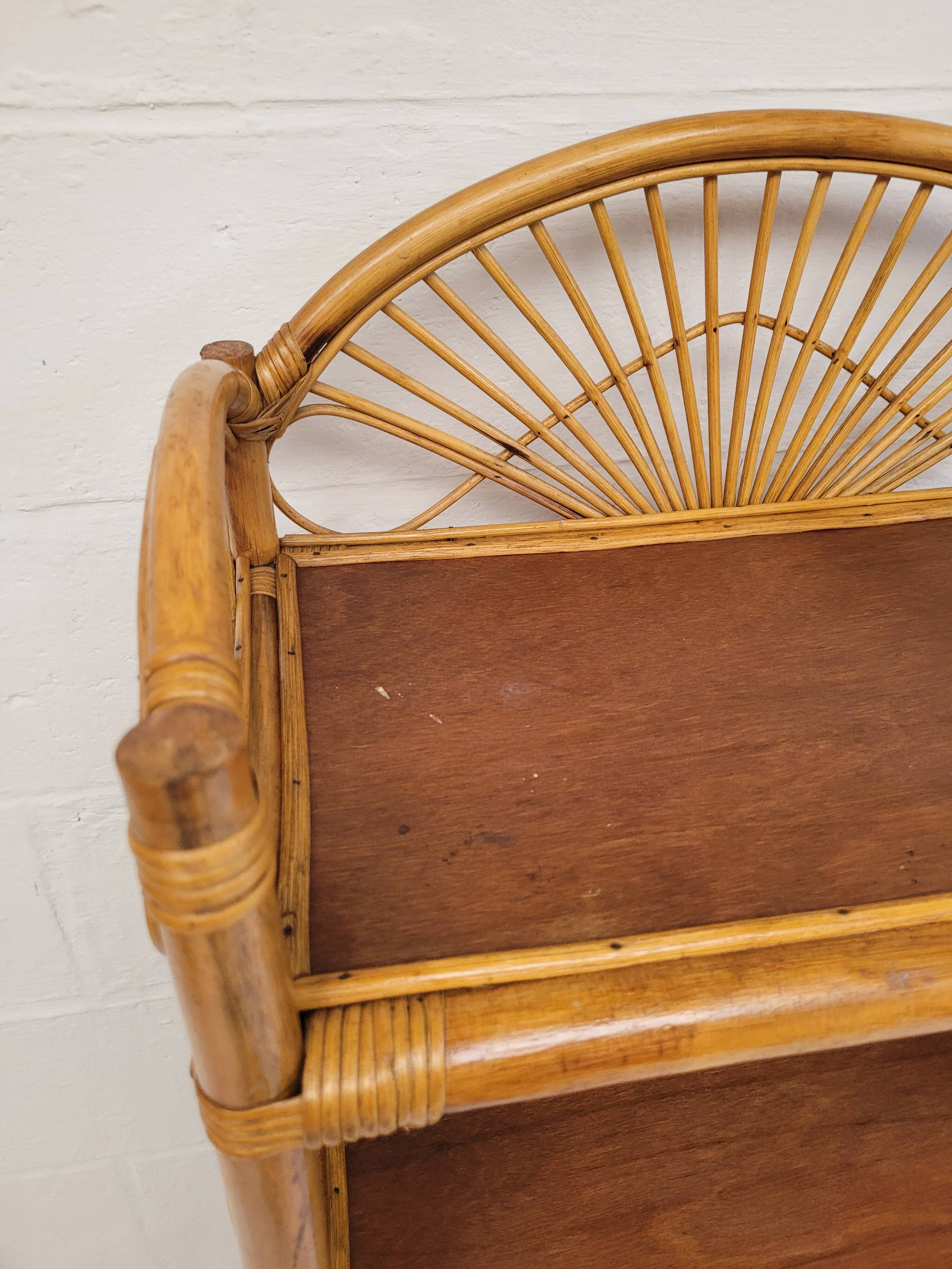 Vintage rattan bookcase shelf
