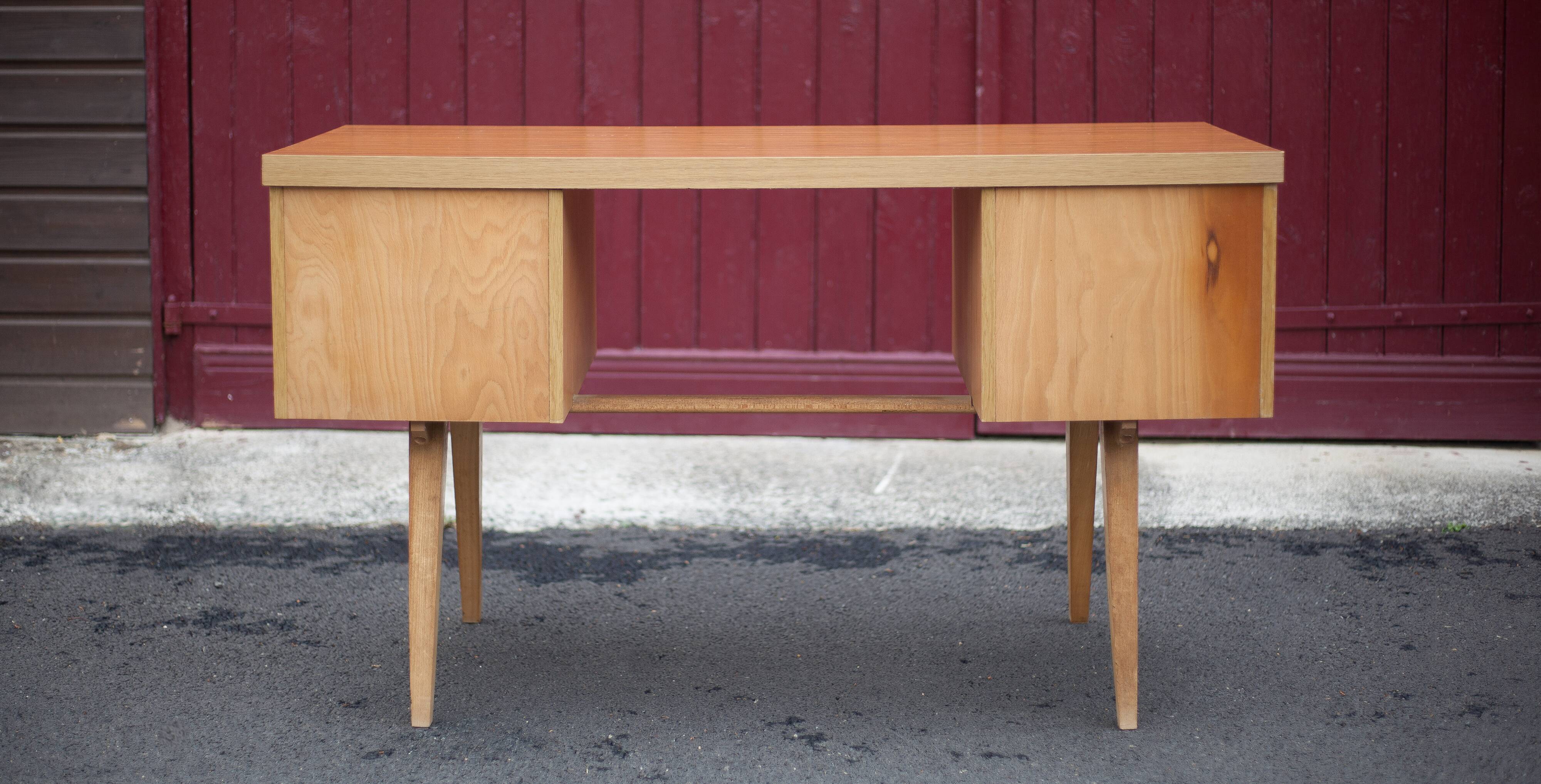 German 60s office in beech wood, compass feet