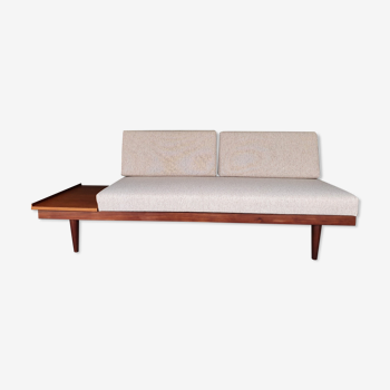 Canapé daybed en teck et tissu beige design Ingmar Relling, vintage scandinave 1960