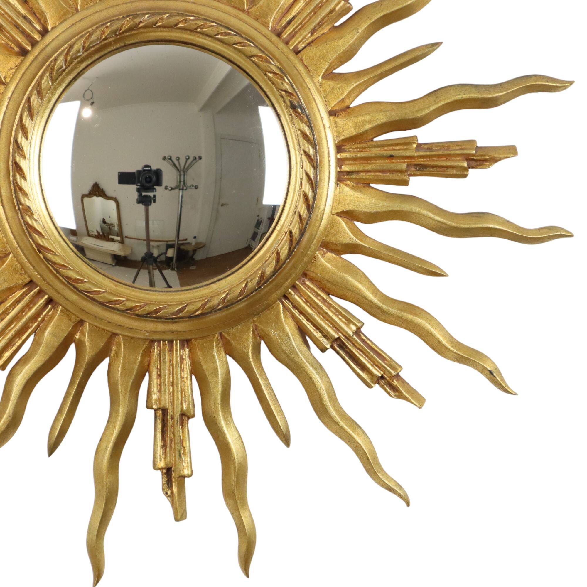 Large Wooden Sun Mirror Sunburst Butler Mirror Gold Witch Eye
