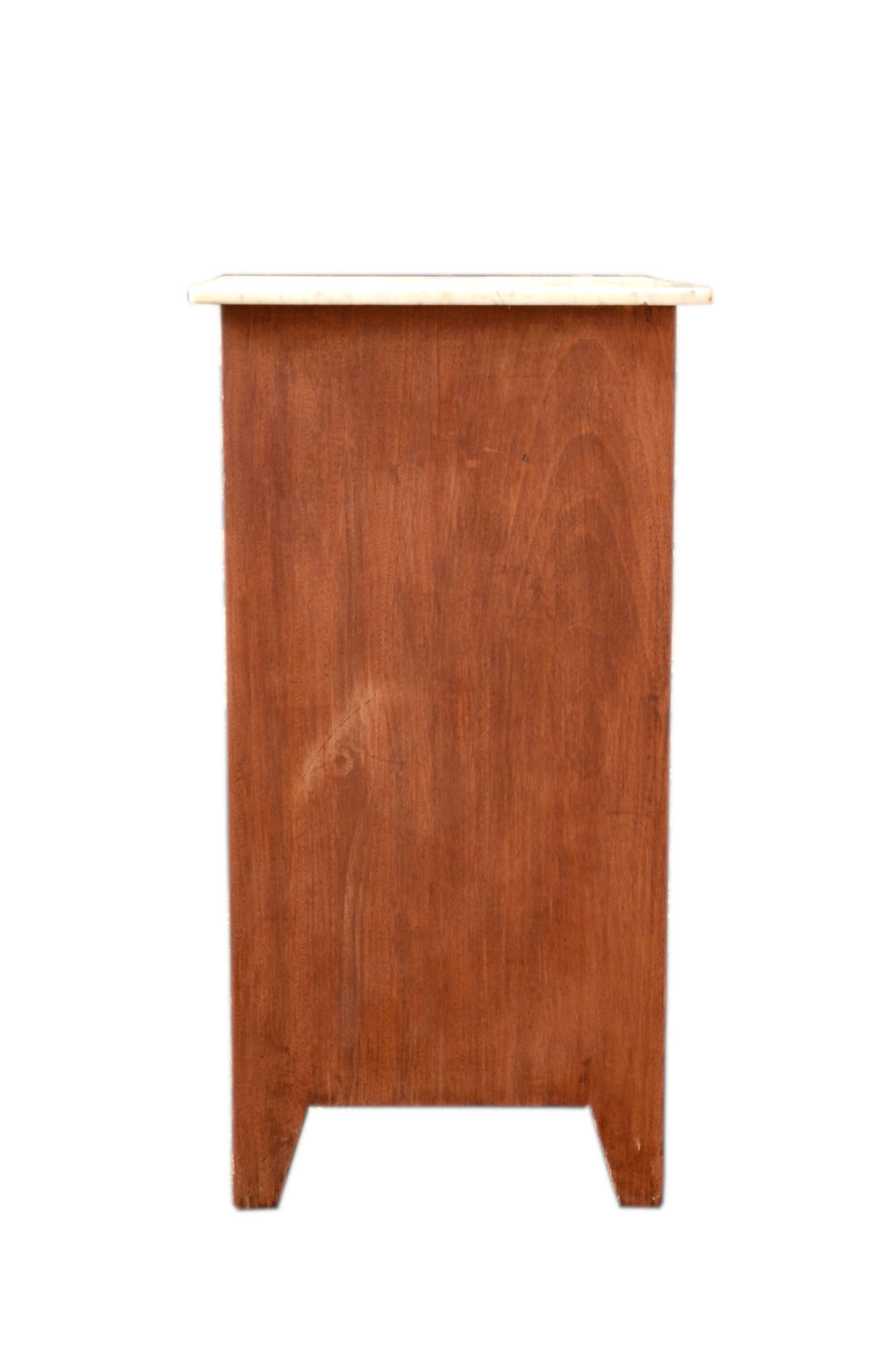 Solid wood confiturier, marquetry door, and marble top, 40x42x80cm.