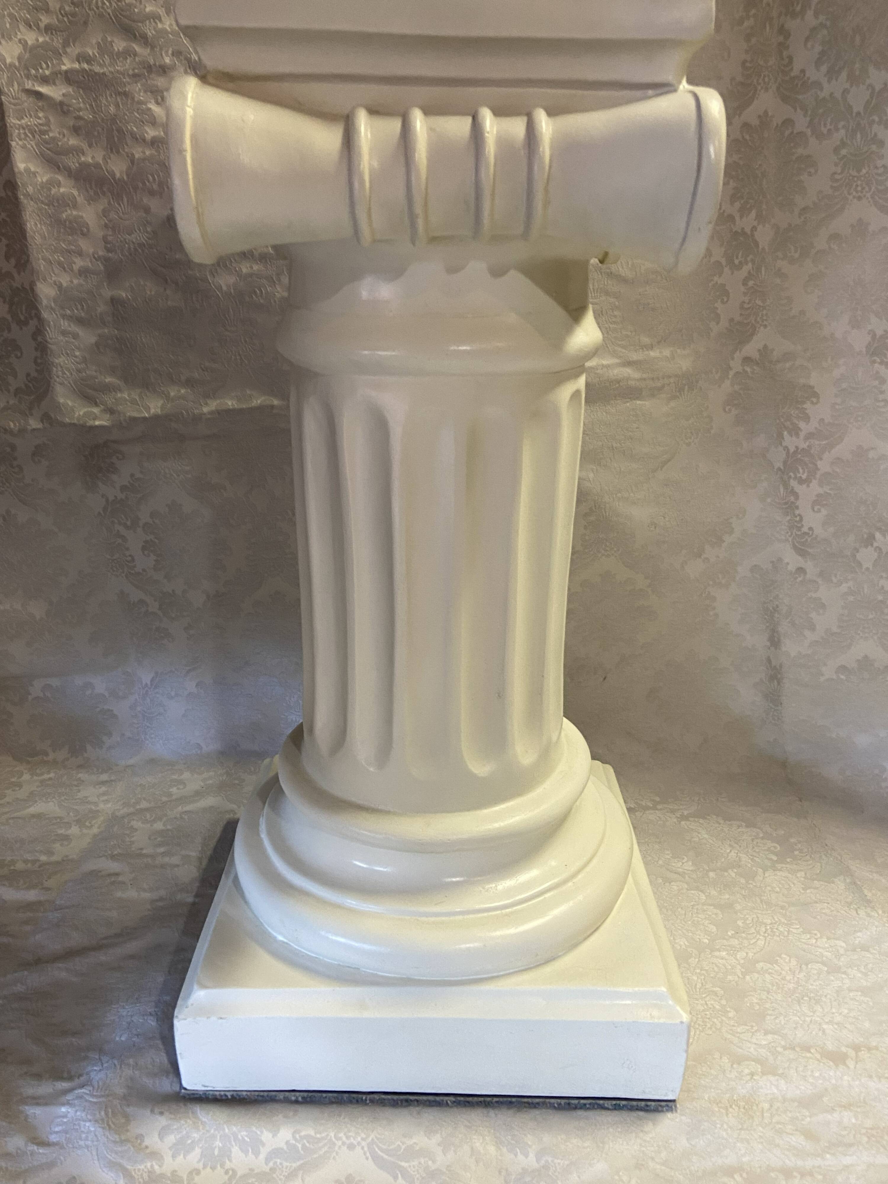 Elegant Pedestal Column in Hardened Plaster with Ionic Volute Capital