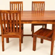 Dining table and 4 solid sheesham wood chairs in Arts & Crafts style.