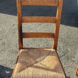 Set of 4 brutalist straw wood chairs