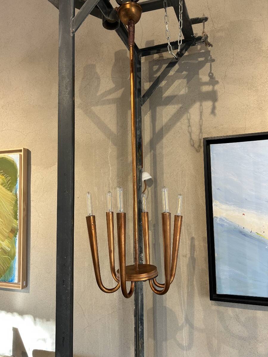 Rare Art Deco copper pendant light by Guglielmo Ulrich