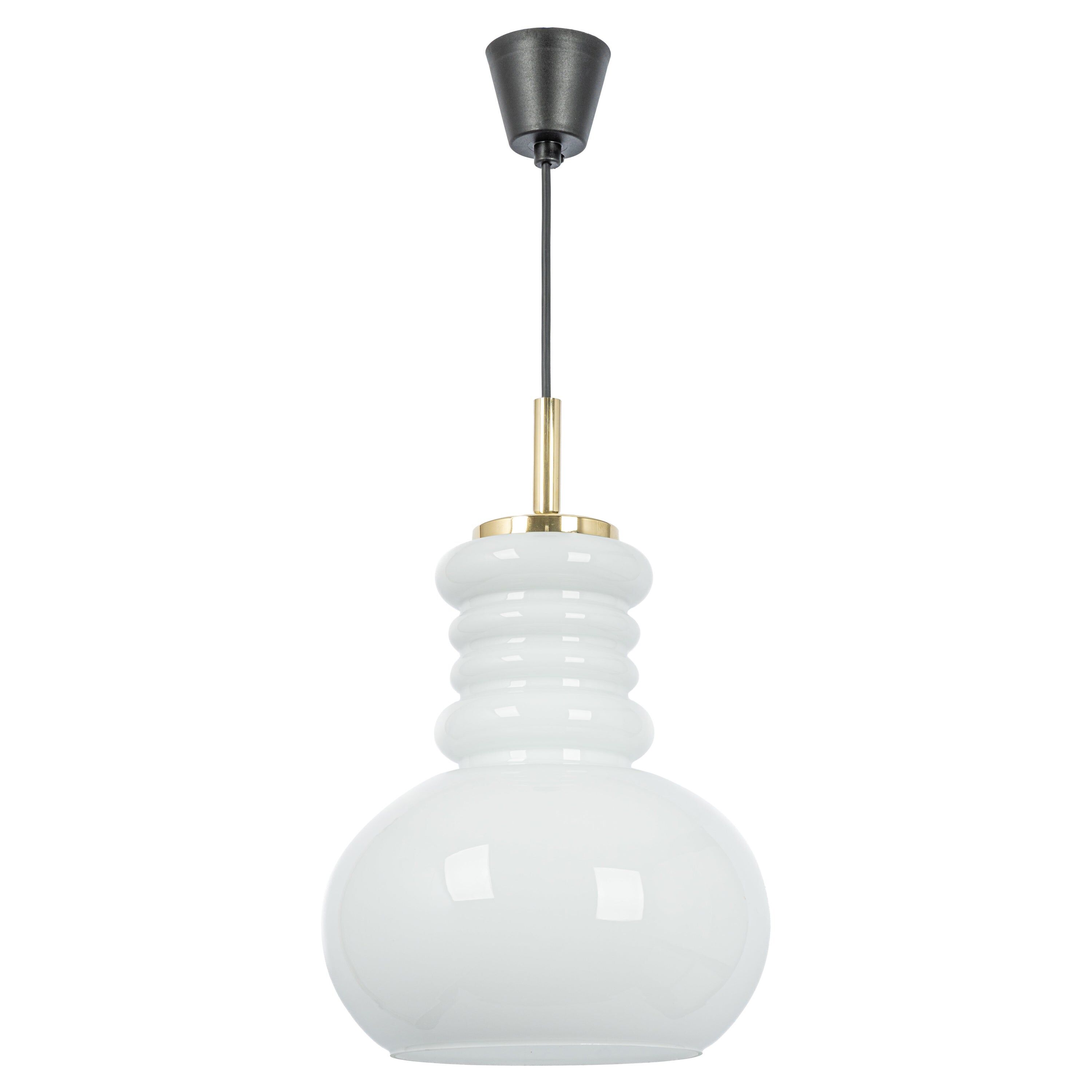 Large white opaline glass pendant light by Peill Putzler, Germany, 1970.