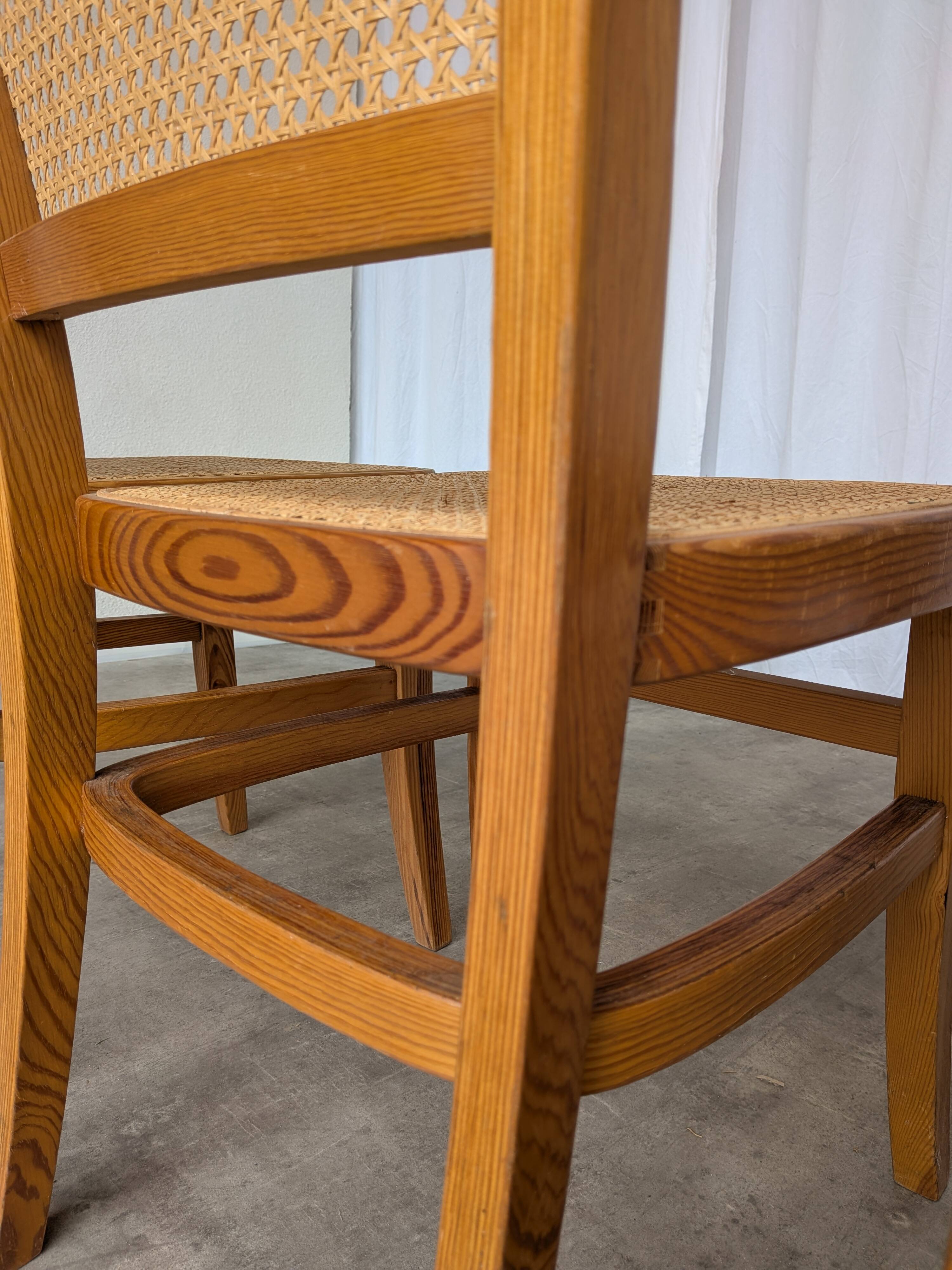 Set of 3 Vintage Wooden Dining Chairs with Cane Seat - Mid-Century Yugoslav