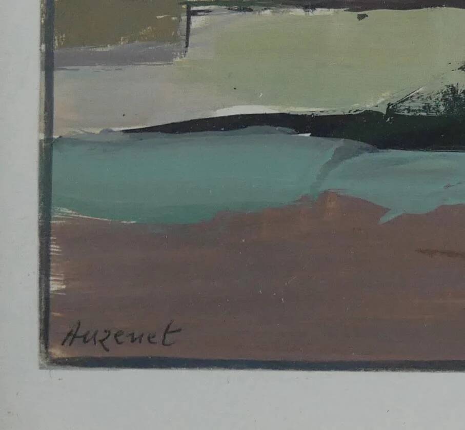 Hamlet in winter - Gouache signed Auzenet framed