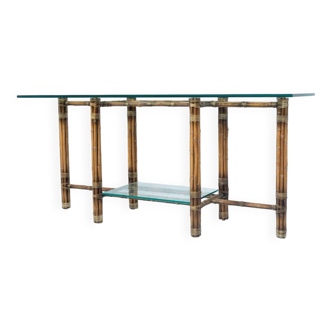 Mid-Century Modern Bamboo and Glass Console, McGuire, 1960s