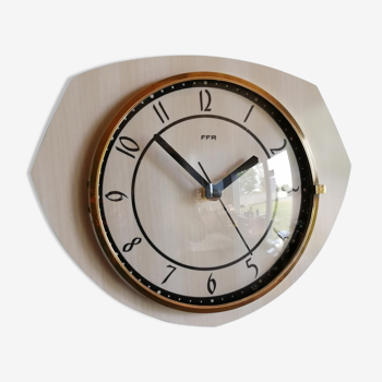 Horloge vintage pendule murale "FFR Formica blanc beige"
