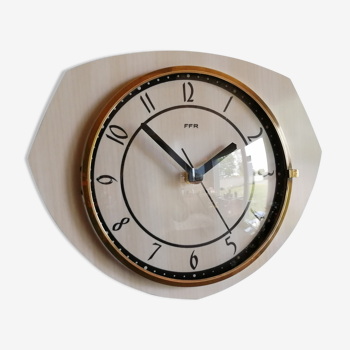 Vintage clock, wall clock "FFR Formica white beige"