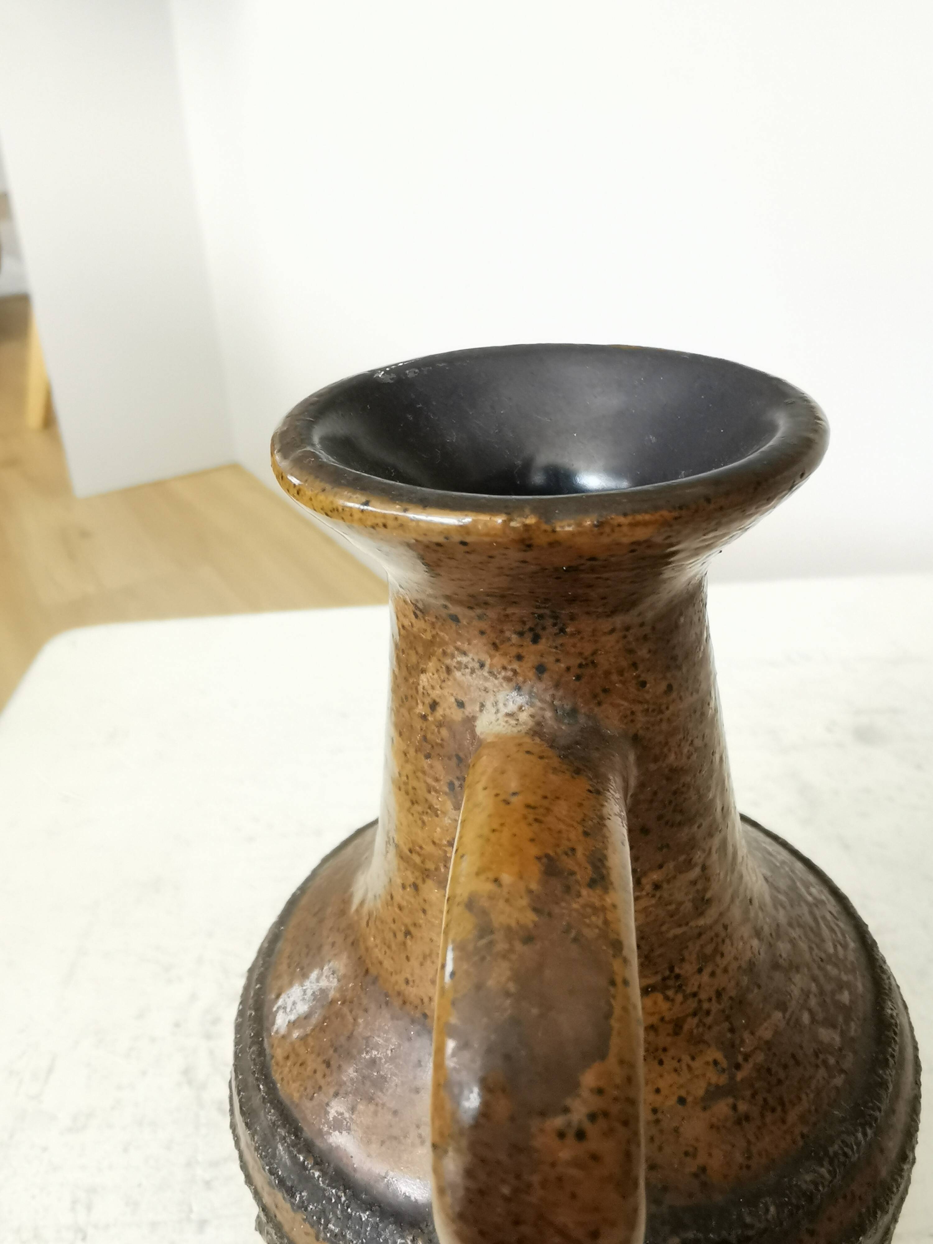 Rustic Ceramic Jug: 1970s West German Pottery Vase, Boho Decor