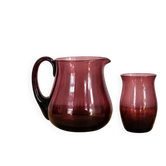 Pichet et verre vintage en verre violet prune – Ensemble rétro