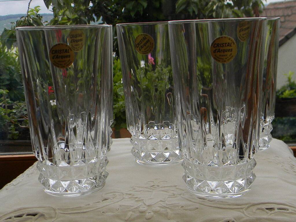Set of 5 arques crystal orangeade glasses. villandry model.