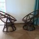 Vintage set of 2 swivel chairs in bamboo and rattan - Papasan shape