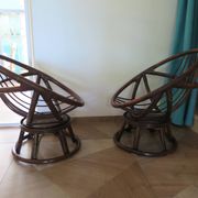 Vintage set of 2 swivel chairs in bamboo and rattan - Papasan shape