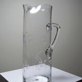 Old crystal/pulled glass pitcher engraved with floral decoration, Europe 1920-1930