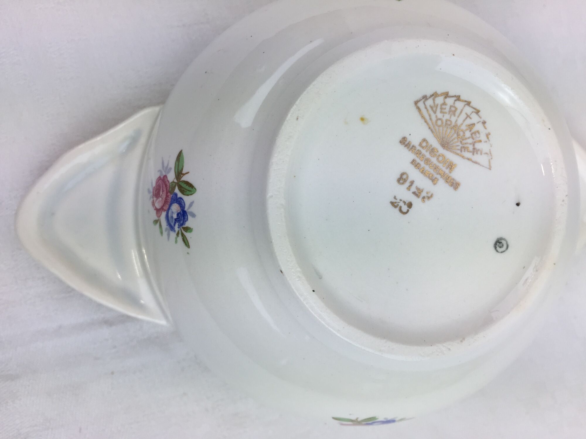Antique bowl with glazed ceramic ears made in France Digoin Sarreguemines