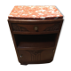 Solid oak bedside table with brown and white marble.
