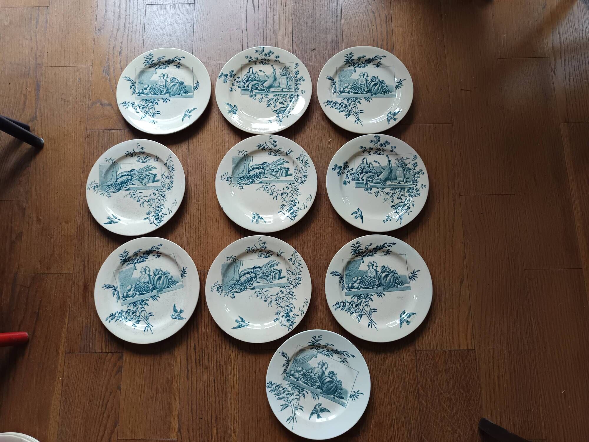 set of 10 antique earthenware plates with blue decoration from Bordeaux