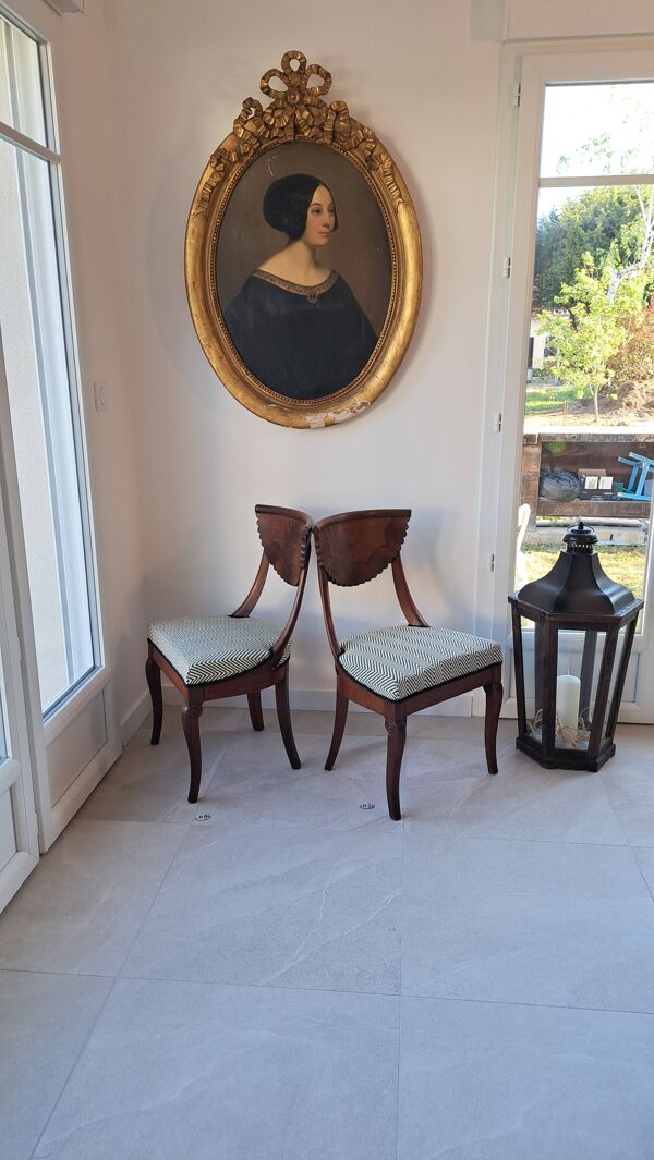 Paire de chaises gondole acajou– style Empire – XXe siècle, rénovées