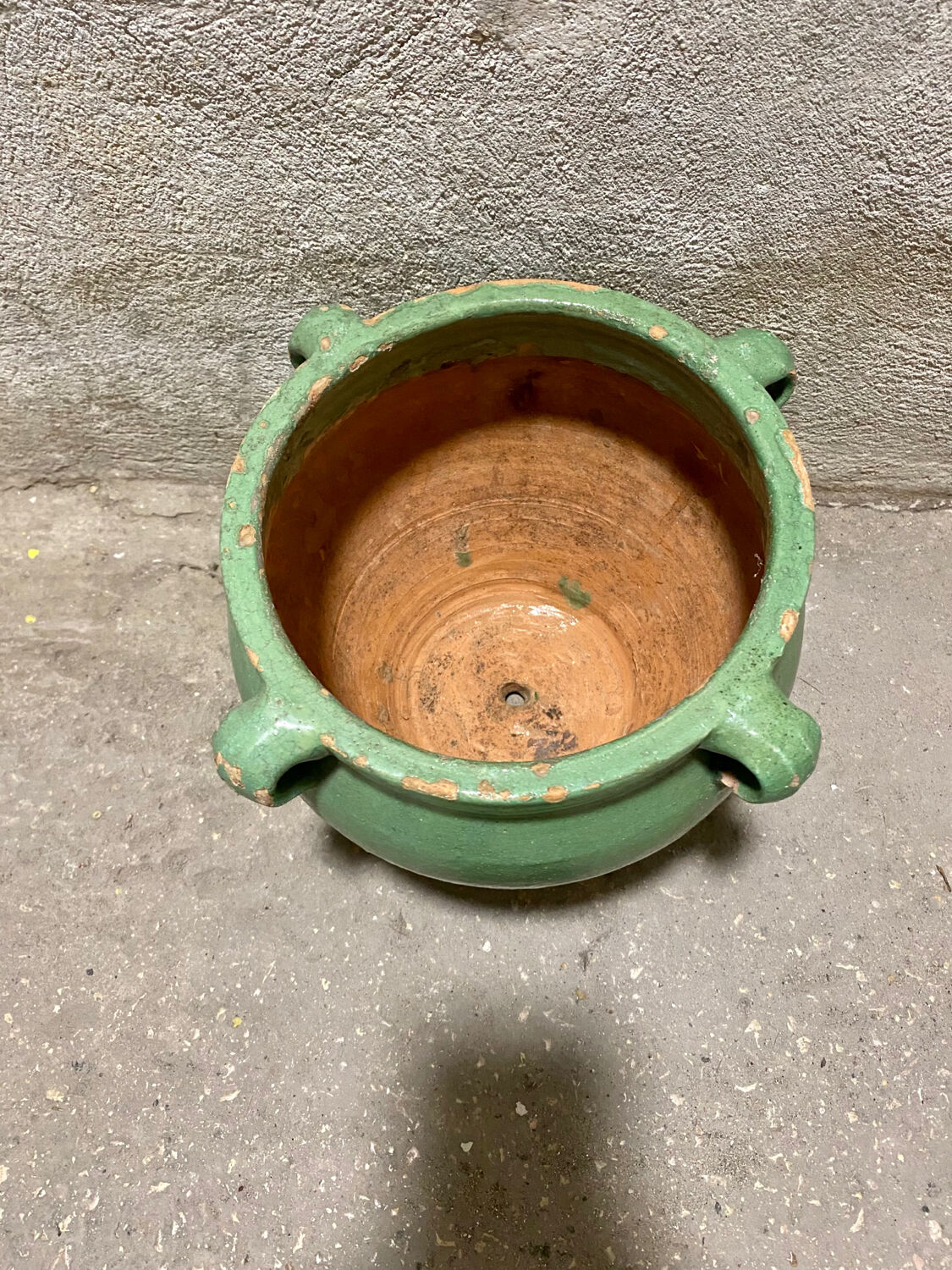 Green glazed terracotta pot