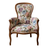 Fauteuil bergère ancien style Louis XV en bois et tissu floral
