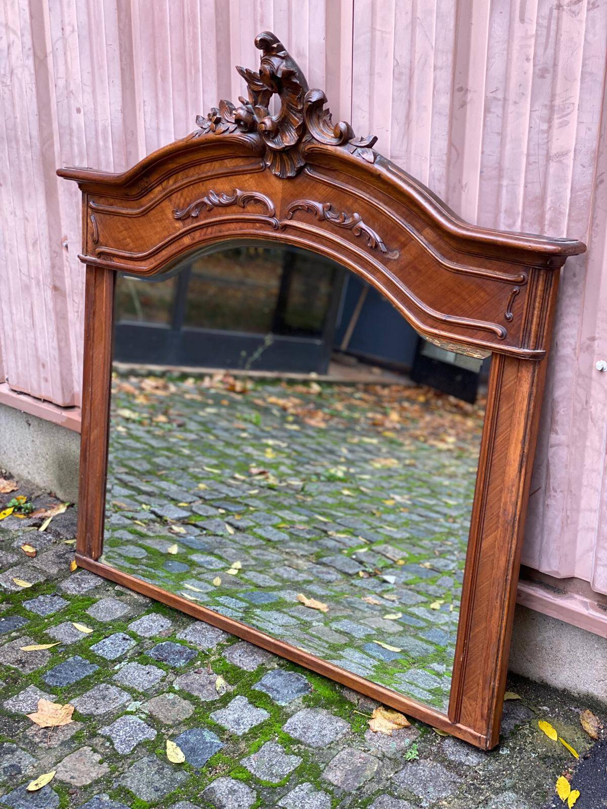 Renaissance mirror in solid carved oak, 19th century, 120x125cm