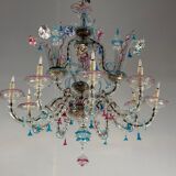 Venetian chandelier rezzonico in multicolored murano glass circa 1920