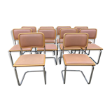 Set of 10 vintage chairs Marcel Breuer cesca b32 wood and skaï 1960