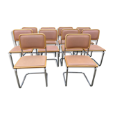 Set of 10 vintage chairs Marcel Breuer cesca b32 wood and skaï 1960