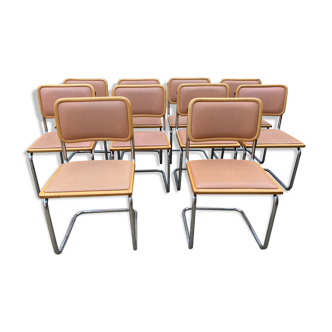 Set of 10 vintage chairs Marcel Breuer cesca b32 wood and skaï 1960